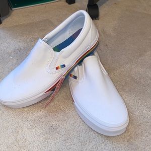 Rainbow Bottom White Vans Size 9 men or 10.5 women